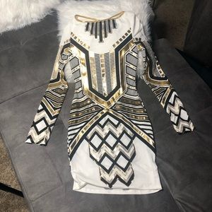 Black, white and gold back out night out dress